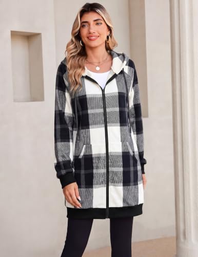 HOTOUCH Plaid Hoodie Women's Zip Up Hoodies Oversized Long Tunic Sweatshirts - image 3
