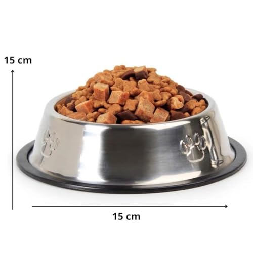 Comedouro Bebedouro em Aço Inox com Base Antiderrapante para Cães e Gatos Prata