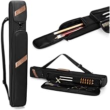 Rexmica Pool Cue Case Holds 1 Butt and 1 Shaft, Billiard Pool Cue Stick Carrying Case Bag with Handle and Detachable Shoulder Strap, Pool Cue Bag with Front Accessory Pocket, Black