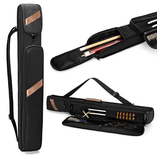 Rexmica Pool Cue Case Holds 1 Butt and 1 Shaft, Billiard Pool Cue Stick Carrying Case Bag with Handle and Detachable Shoulder Strap, Pool Cue Bag with Front Accessory Pocket, Black