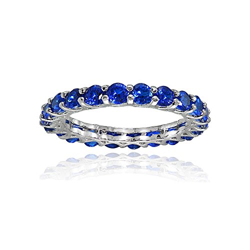 Ice Gems Sterling Silver Created Blue Sapphire 3mm Round-Cut Eternity Band Ring, Size 9