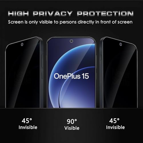 Image of WonRia 2+2 Pack - Privacy Tempered Guard for OnePlus 15 5G [FingerPrint Unlock] with 3D Camera Glass Protector Screen Guard Protector | Anti-Spy - Installation Kit