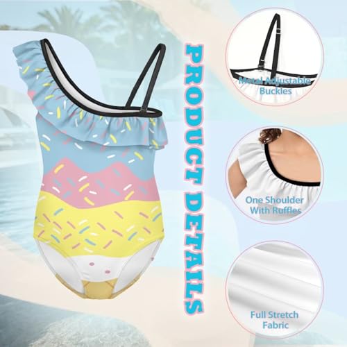 Image of Girls One Piece Bathing Suit,Slim-Fit Ruffle Strap Swimsuit with Adjustable Strap Quick Dry Summer Beach Swim Suit