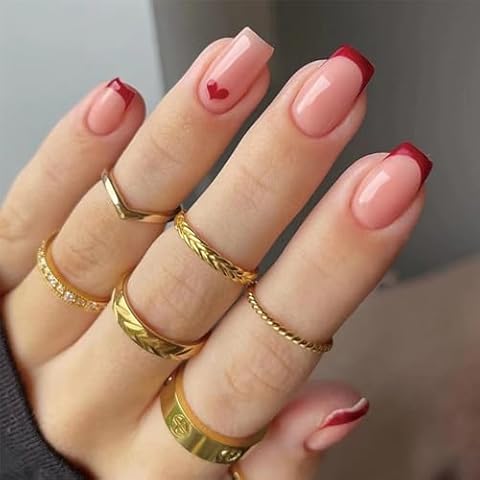 24pcs French Red Tip Press on Nails Cover
