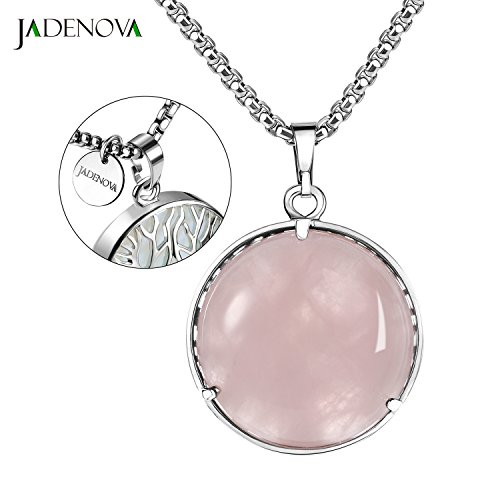 Jadenova JA17JN080011-N Family Tree Necklace Tree Of Life Natural Rose Quartz Gemstone Crystal Pendant Necklace 24 Inches Stainless Steel Chain thumb #2