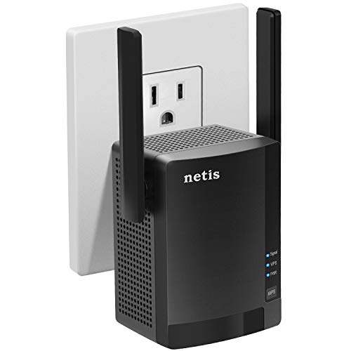 AC1200 WiFi Range Extender - Netis 1200Mbps 2.4 & 5GHz Dual Band WiFi Repeater, Wireless Signal Booster with Ethernet Port, Wall Plug Design, Easy Setup, Covers up to 3000 Sq Ft & 32 Devices, Black