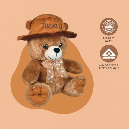Image of Ultra 10 Inch Teddy with Love You Cap Fully Stuffed Soft Plush Toy for Kids in Brown| Animal Toy Birthday | Anniversary | Christmas | Diwali | Home Decor