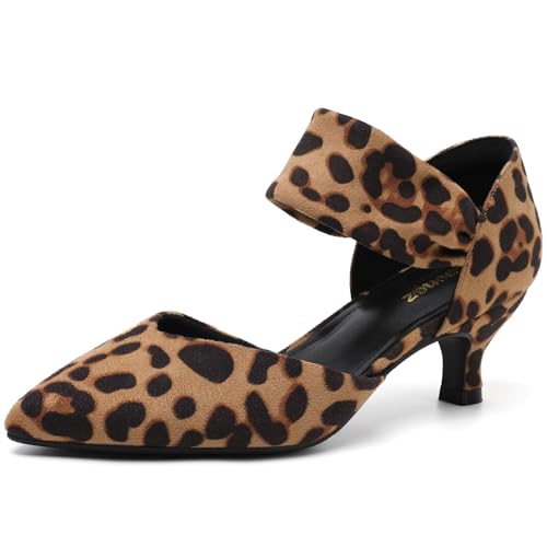 Image of RIBONGZ Kitten Heels for Women Closed Toe Comfortable Low Heels Pointed Toe Sexy Slip on Pumps Bridal Party Dressy Shoes