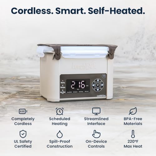 Image of LunchEAZE Core Gen 2 Cordless Heated & Electric Lunch Box - Battery-Powered, 4-Cup Capacity, 220F, Automatic Scheduled Heating for Hot Meals Anywhere