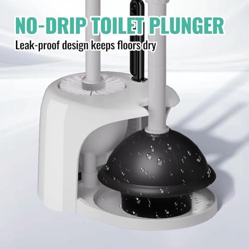 Image of 3 in 1 Toilet Brush and Plunger Set with Crevice Cleaning Brush, Toilet Plunger and Brush Set with Extra Long Handle, Plungers for Bathroom Accessories, Toilet Plunger with Holder, Dark Grey