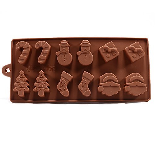 Molde Horneado Silicona 6 Formas Navidad Chocolate Tarta Hielo Gelatina Fondant - Marrón, 6 figuras navidad Cover