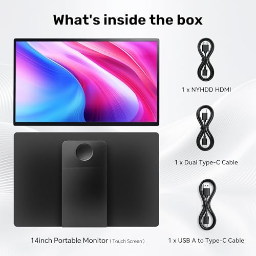 Image of 14 inch Portable Monitor Touchscreen, Anti-Scratch 1080P FHD Touch Screen with Built-in Kickstand & Stereo Speaker, 100% sRGB USB-C HDMI External Travel Monitor for Laptop Mac Phone PC