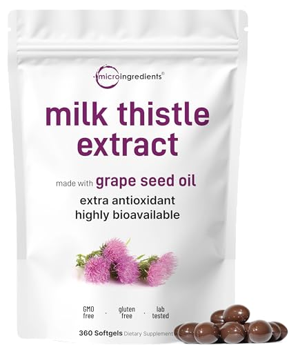 Micro Ingredients Milk Thistle Supplement | 360 Softgels with Grape Seed Oil | Highly Bioavailable Extract | Contains Active Silymarin + Antioxidants