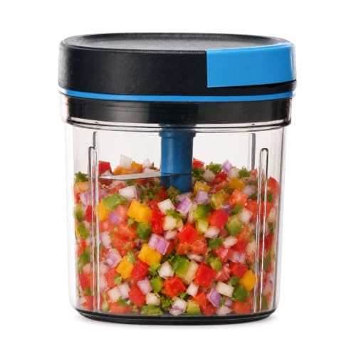 Image of Lifelong 900ml Nutrichop Vegetable Chopper for Kitchen|Manual Chopper with Easy Pull Cord| 6 Stainless Steel Blades, Antislip Base, Airtight Lid, BPA Free |Mini Chopper for Veggies, Fruits, Dry fruits