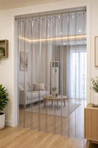 Image of CASA-NEST Eco Light Transparent PVC AC Curtain - 8 Ft (0.15mm) with 8 Hooks, Clear Plastic Heat & Dust Protection Curtain for Air Conditioner Room(Pack of 1)