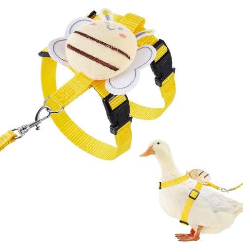 Image of Duck Harness Leash Set Duck Harness and Leash for Real Ducks Adjustable Walking Rope Pet Cute Pattern Outdoor Traction Rope for Chicken Rabbit Small Animals(Xs,Bee)