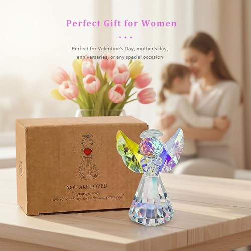 Image of 3'' Colorful Crystal Guardian Angel Figurine Christmas Angel Gift for Women | Glass Angel Statues for Valentine's Day Wedding Christmas Home Table Decoration Collectible,Birthday Gift For Sister