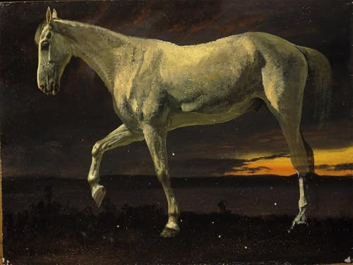 Décor art mural classique et peinture moderne de cheval blanc sur toile de 60x90cm