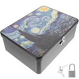 Uonlytech Caja de Hojalata Vintage Rectangular Grande con Cerradura y Llave, Caja Decorativa Metálica para Joyas y Recuerdos, Almacenamiento Seguro para Hogar y Oficina, Color Azul Estrella