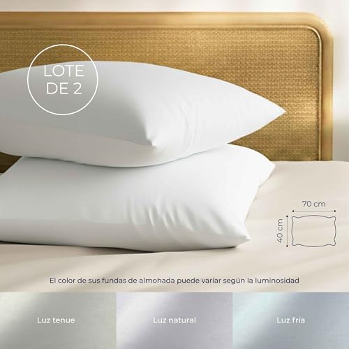Funda de Almohada 40x70 Algodón Reforzado (Pack de 2) - Blanco - Tela Apretada de 57 Hilos/cm² - Funda Almohada 40 x 70 - Certificación Oeko Tex - Dreamzie - Imagen 3