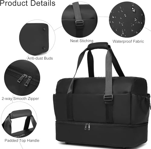 Sac de gym noir classique grand format avec compartiments pour chaussures - 3