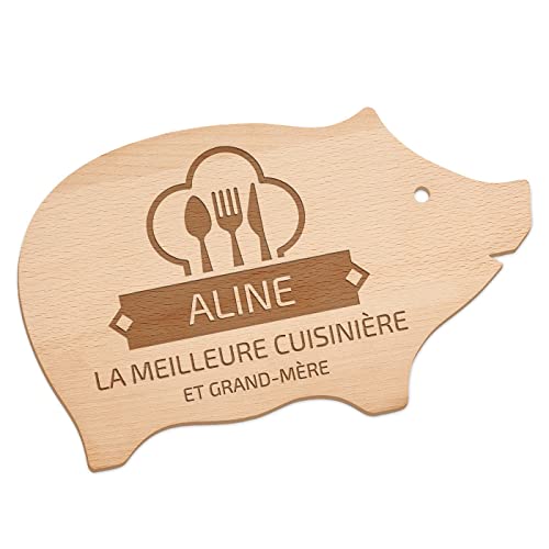 Maverton Planche à découper personnalisable - Plateau en bois en forme de cochon avec gravure pour elle - pour anniversaire - Accessoires cuisine pour femmes...