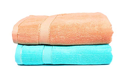 Image of Space Fly Cotton Towels for Bath | 600 GSM Bath Towel | Luxury Towel for Bath | Body Towel for Men | Towel for Bath Women | Towel for Bath Large Size Men | Shower Towel (Peach&Sea Green)