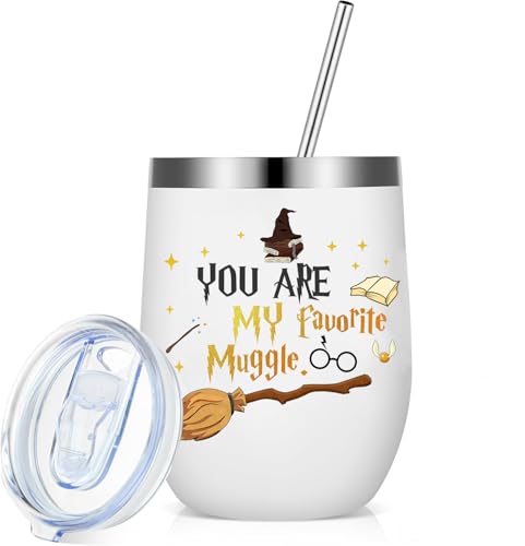 Huipalon Stainless Steel Tumbler 12oz Wizard Themed Travel Tumbler Coffee Cup with Straw Brush Cup Lid - Magic Themed Gifts for Adults Kids Witch Gifts