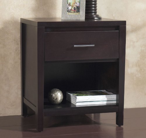 Modus Furniture Solid Wood Nightstand, Nevis - Espresso, 1-Drawer with Charging Station
