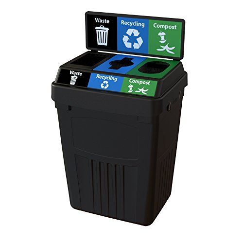 CleanRiver Flex E Bin – 50 Gallons | 3-in-1 Streams | Waste, Recycling, & Compost Basket with Backboard | Black Color