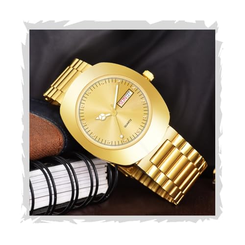 Image of Shocknshop Analog Round Day & Date Functioning Gold Stainless Steel Wrist Watch for Men Boys -WCH142
