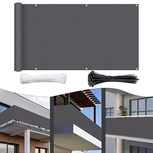 Mampara Visual para balcón, 105x770cm, Revestimiento de balcón, 220 g/m², 100% privacidad para Jardines, Camping y Ocio, Gris Oscuro