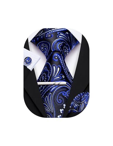 Image of YOHOWA Mens Ties Set Wedding Paisley Neckties with Handkerchief Cufflinks Formal Business