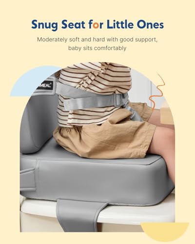 Image of HOMEAL Booster Seat for Kitchen Chair - Compact Toddler Dining Seat with Easy-Install Straps & Wipeable Surface - Breathable Fabric Booster Seat for Table - Light Gray