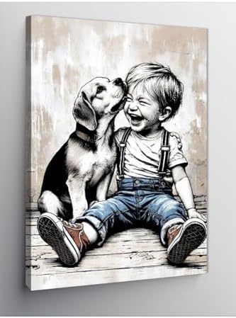 Tablo Mega Kanvas Tablo Küçük Çocuk Ve Sevimli Köpek 100 X 140 Cnvsdkey-116124-100-140