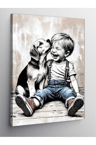 Tablo Mega Kanvas Tablo Küçük Çocuk Ve Sevimli Köpek 100 X 140 Cnvsdkey-116124-100-140