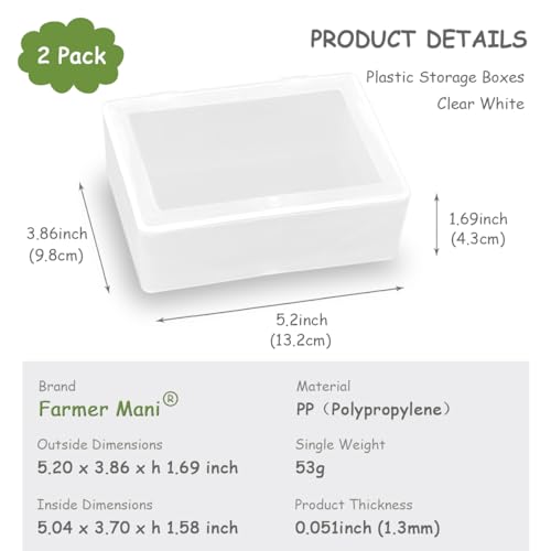 Image of 2 Pieces Rectangle Small Plastic Box Containers (5.2 x 3.86 x 1.69 inches) with Double Buckle for Collecting Small Items, Beads, Game Pieces, Business Cards, Crafts Accessories