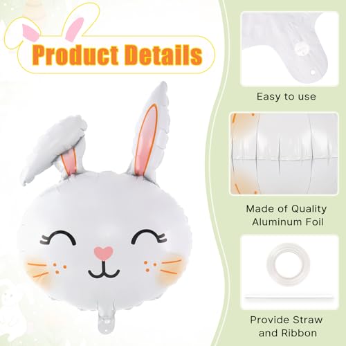Image of 6 Pcs Easter Rabbit Balloons, Giant Bunny Balloon Foil Balloons, White Rabbit Head Balloon for Birthday Party Baby Shower Easter Themed Party Decorations (Pack of 2)