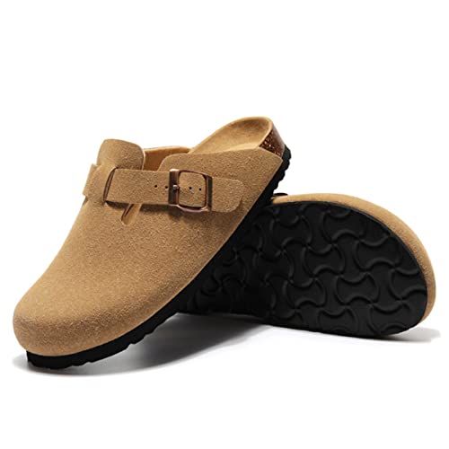 Ciuyurra Women Fashion Cork Clog Low-Heel Closed Toe Footbed Shoes Slip On Mules Sandals Unisex Couple Shoes Slipper Outdoor Indoor Suede-Light-Brown Size 43 #TOP18