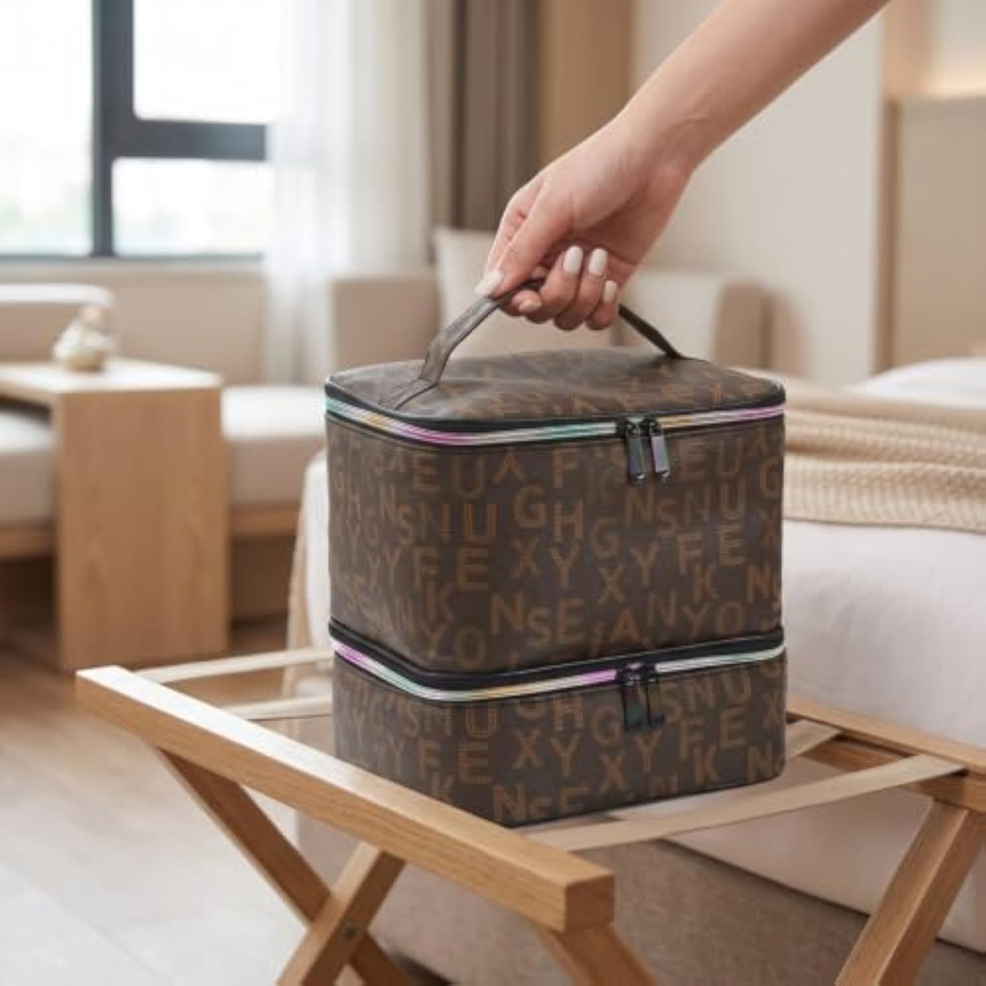 Double-Layer Two-Tier Makeup Bag for Travelers