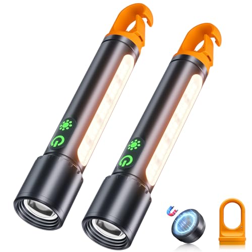 ADDplus Magnetic Flashlight Rechargeable,2000LM 5000mAh Flashlights High Lumens with 9 Modes,Waterproof, Adjustable,Powerful Flash Light,Multi-Flashlights for Home,Car,Hiking,Camping (2, Black)