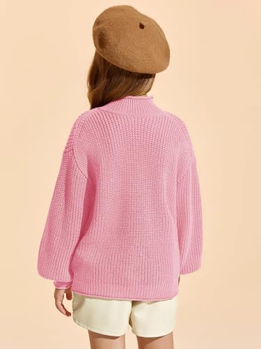 Image of rrhss Girls Mock Neck Loose Knit Sweaters Kids Long Sleeve Slouchy Warm Cute Fashion Pullover Tops 5-14 Years