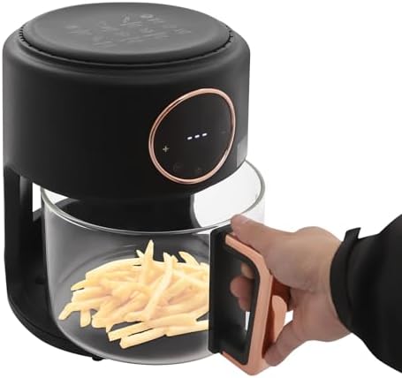 3.81QT Black Glass Air Fryer, 1200W Touchscreen, 360° Cooking View, 8 Pre-Set Functions, Healthy Borosilicate Glass Pot for Family & Restaurant Use