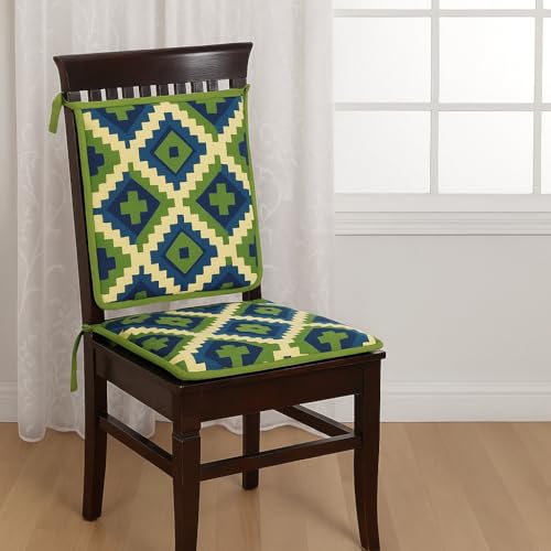 Image of Swayam Pure Cotton Reversible Chair Set Pads with Loops 16X16 | Machine Washable Chair Pad Set of 1 | Indoor Square Cushion Seat Or Chair Pads
