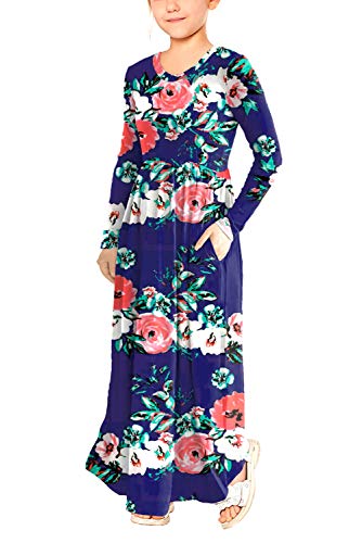 storeofbaby Girls Casual Maxi Floral Dress Long Sleeve Holiday Dresses with Pockets4