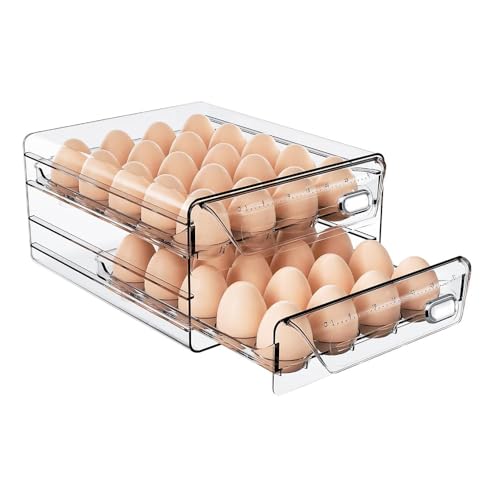 Scatola per uova trasparente con cassetto, doppio strato, vassoio per uova in plastica con coperchio, contenitore per uova per frigo, impilabile, grande dispenser per uova, fino a 40 uova (doppio