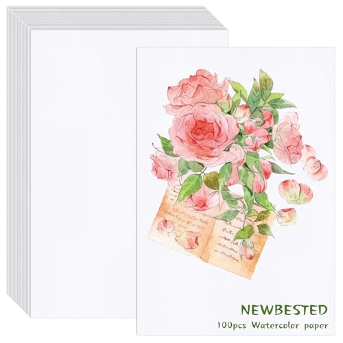 Newbested 100-Piece Rag Cotton Watercolor Paper 12x8