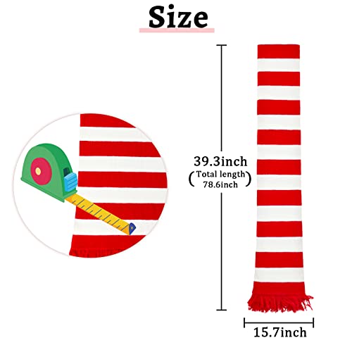 nezababycos 78.6'' Christmas Red White Scarf Striped Knit Candy Cane Scarf Snowman Long Scarves for Women Men Kids Holiday Winter Warm (Striped)3