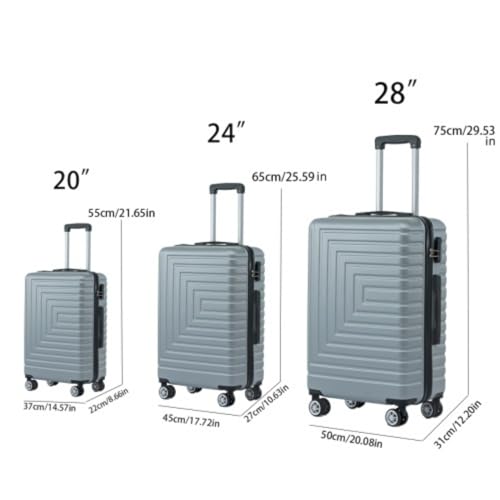 3-Piece Luggage Set, Suitcase, 20''/24''/28'', ABS Hard Shell Luggage, Travel Carry-On Luggage, Combination Lock, Textured Surface, Suitable for Work, Travel, Vacation2