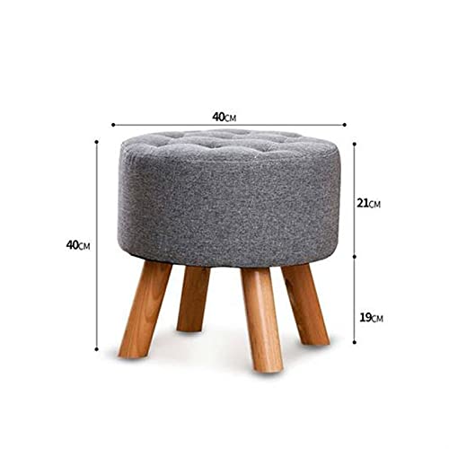 SHTFFW Footstool Rest Seat, Modern Upholstered Large Footstool, Round Low Stool Wooden Chair 4 Legs Retro Seat for Living Room Bedroom (40 * 40cm) - Image 3